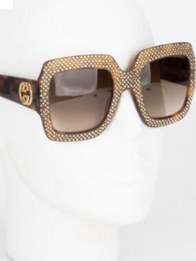 Gucci Swarovski Crystal Oversized Sunglasses Brown Gold Rare Statement Luxury
